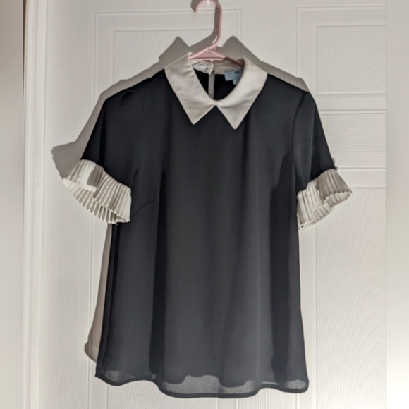Cece tops short sleeve color Blocked collared blouses size XS - Picture 1 of 8